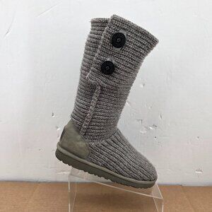 UGG Australia Classic Winter Boots Women Sz 6 Gray Sweater Knit Mid Calf Pull On